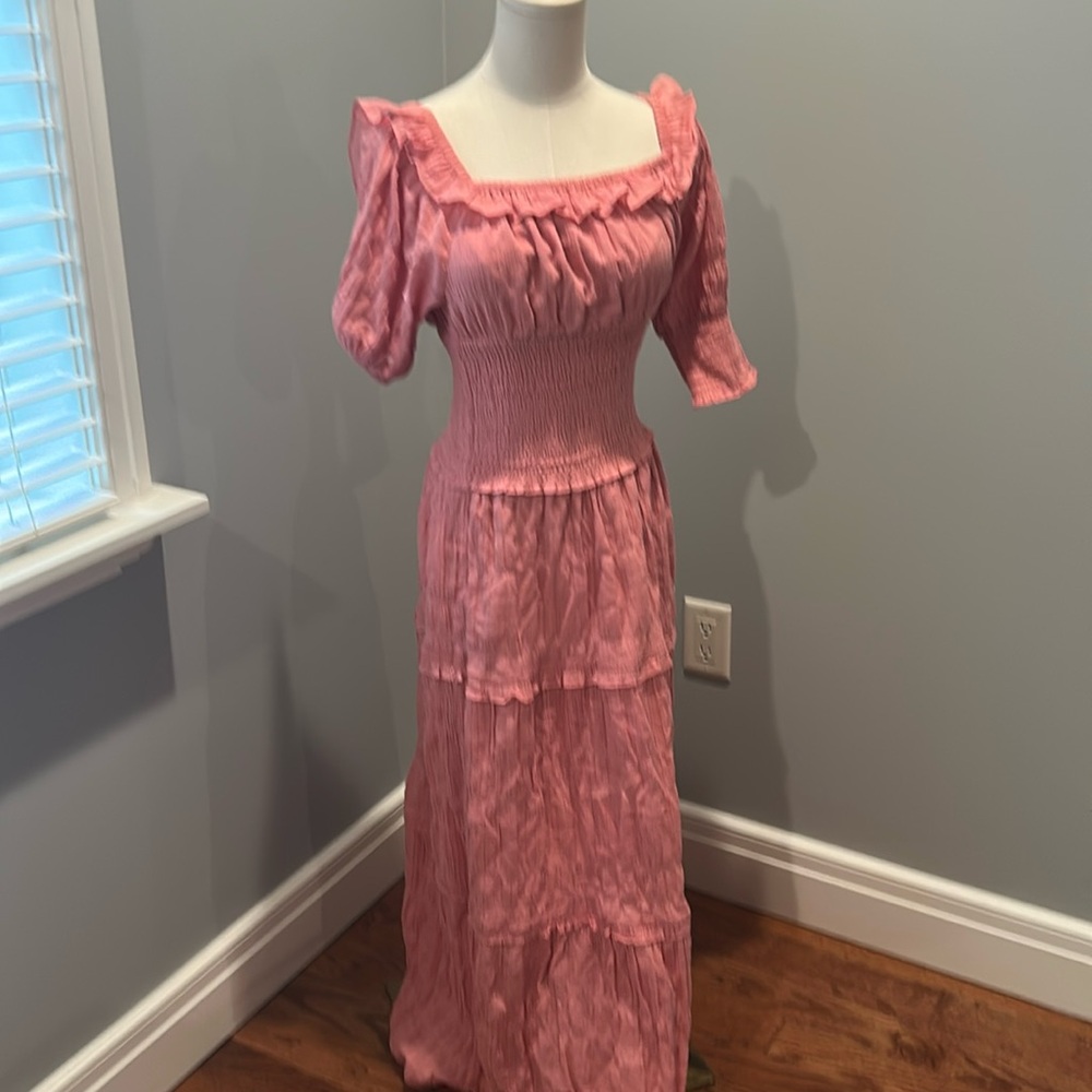 Maxi ruffled cotton dress with lining